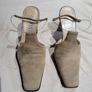 Taupe Beige Suede Wire Ankle Straps. SIZE 4